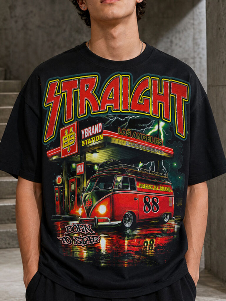 STRAIGHT Retro Gas Station Graphic Tee – 350g Streetwear