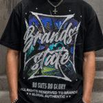 Heavyweight 350g American Retro Streetwear T-Shirt – Premium DTG No-Crack Print Gothic Cross Graphic Oversized Boxy Tee with 8-Weave Handcraft Cotton