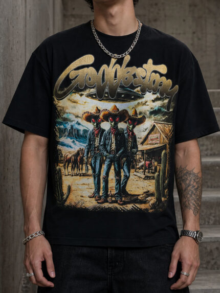 Alien Cowboy Trio Graphic Tee – 350g Streetwear