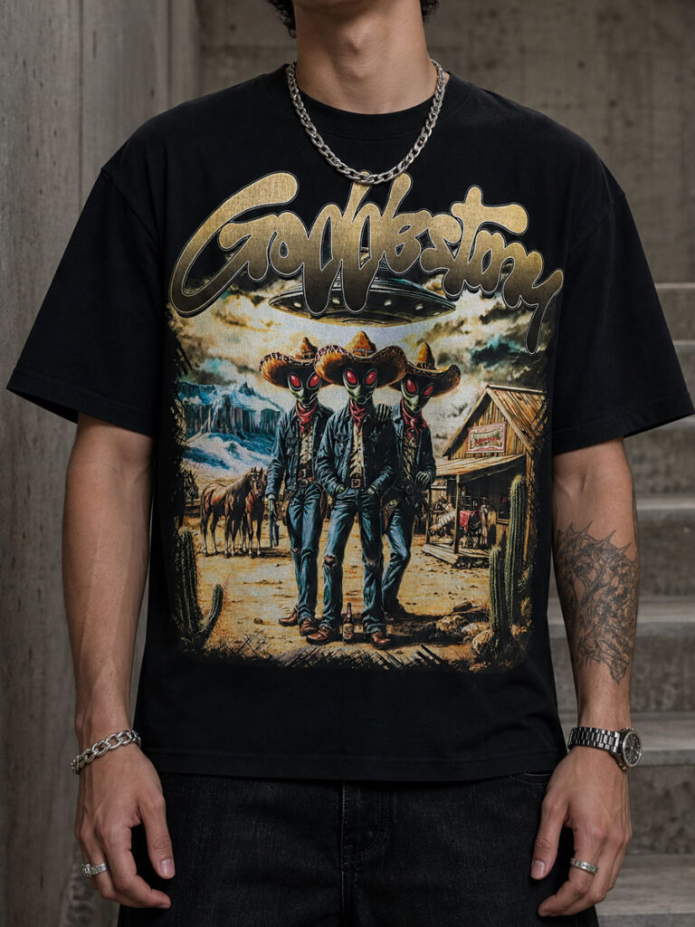 Alien Cowboy Trio Graphic Tee – 350g Streetwear