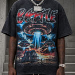350GSM Acid Wash UFO Graphic Tee – DTG Print Oversized Streetwear T-Shirt