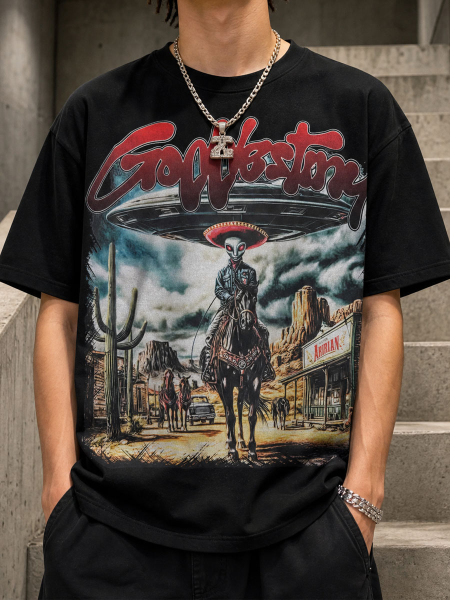 Alien Cowboy Rider Graphic Tee – 350g Streetwear
