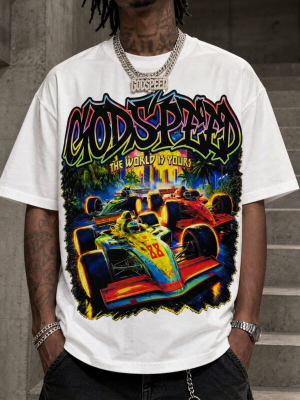 GODSPEED neon t-shirt, F1 racing graphic tee, motorsport streetwear t-shirt, 350g heavyweight tee, oversized graphic t-shirt, 8-weave cotton tee