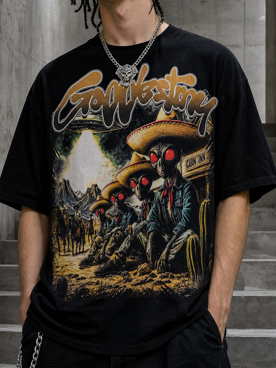 Alien Cowboy Desert Trio Graphic Tee – 350g Streetwear