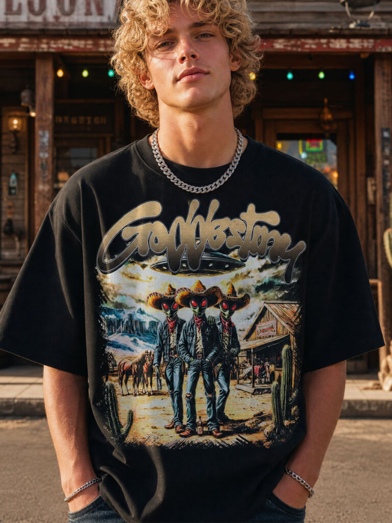 Alien Cowboy Trio Graphic Tee – 350g Streetwear