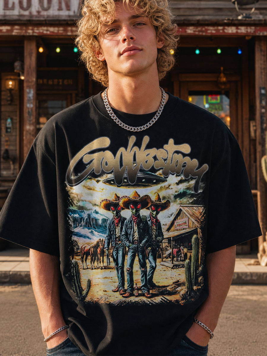 Alien Cowboy Trio Graphic Tee – 350g Streetwear