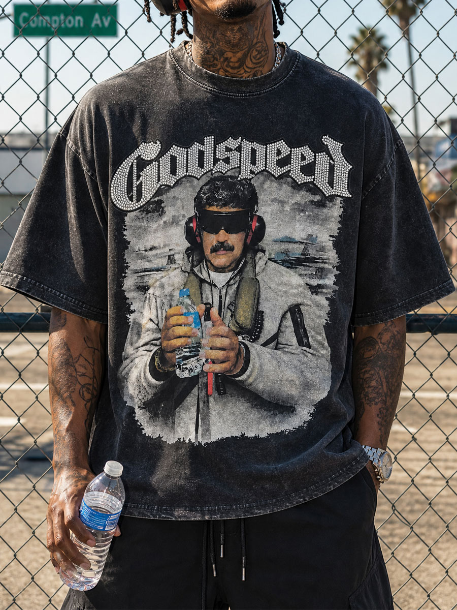 GODSPEED Rhinestone Portrait Graphic Tee – 350g Streetwear GODSPEED Rhinestone Portrait Graphic Tee – 350g Streetwear