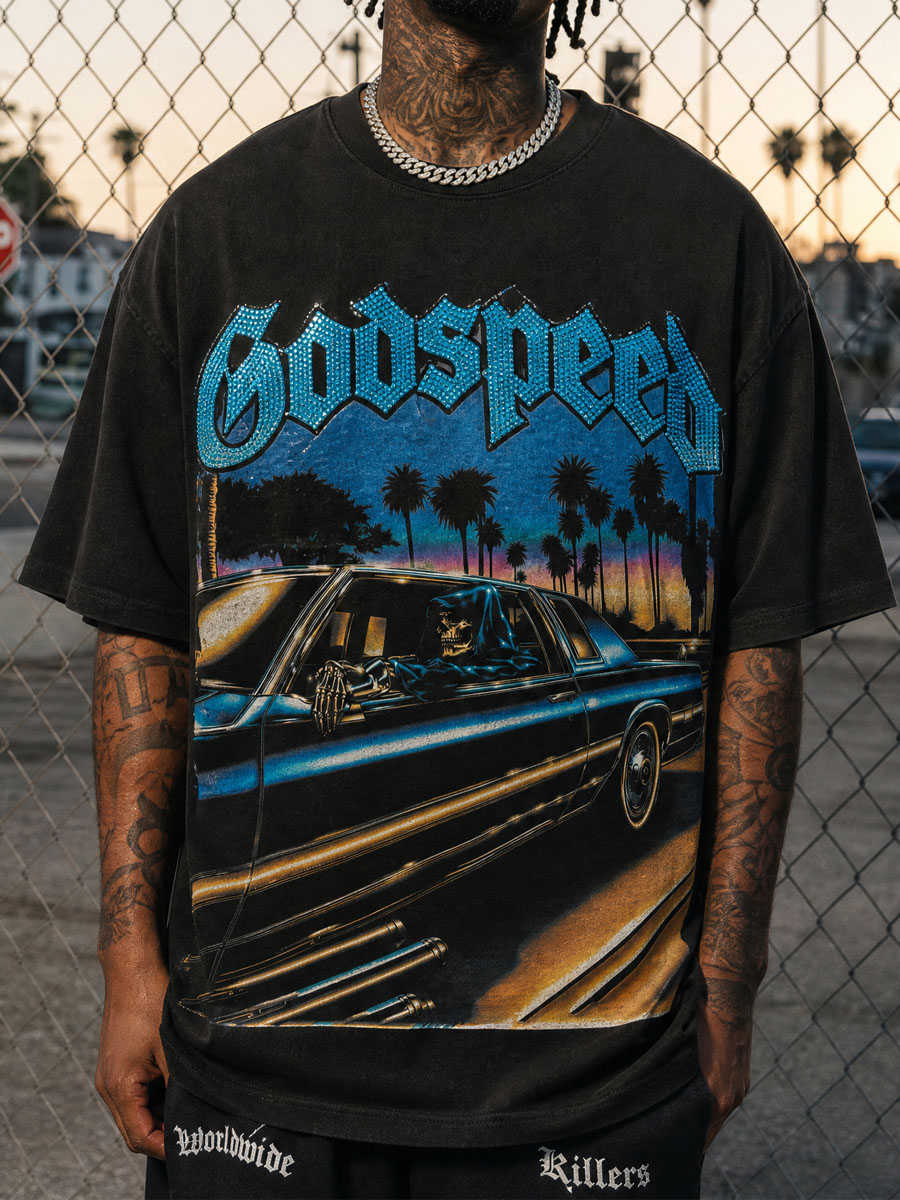 GODSPEED Skeleton Lowrider Graphic Tee – 350g Streetwear GODSPEED Skeleton Lowrider Graphic Tee – 350g Streetwear