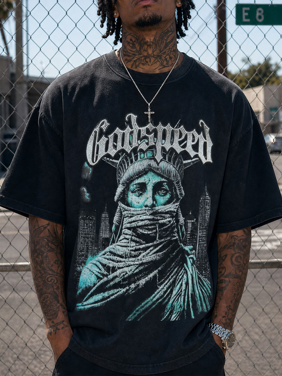 GODSPEED Wrapped Liberty Graphic Tee – 350g Streetwear GODSPEED Wrapped Liberty Graphic Tee – 350g Streetwear