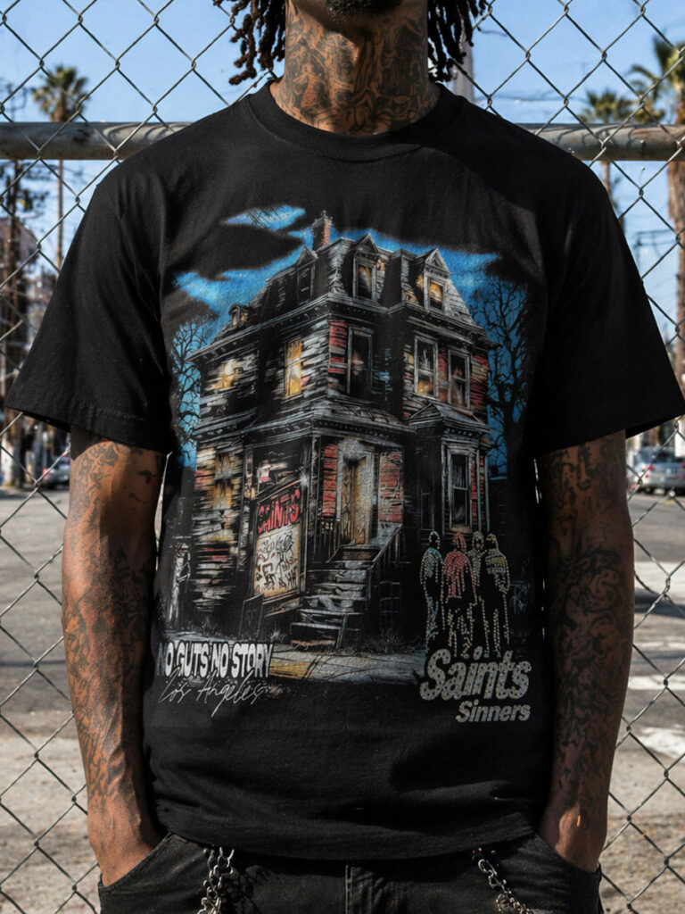 Saints Sinners Haunted House Graphic Tee – 350g Streetwear