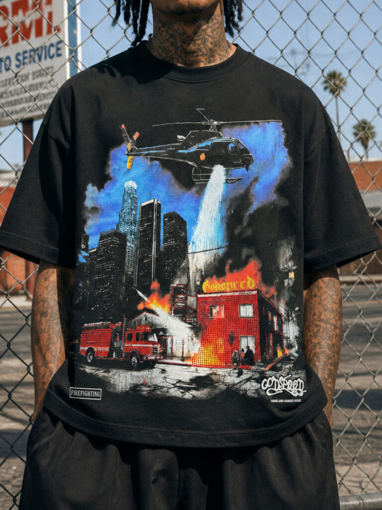 GODSPEED Firefighting Helicopter Graphic Tee – 350g Streetwear
