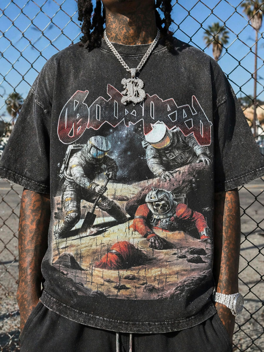 GODSPEED Astronaut Moon Mission Graphic Tee – 350g Streetwear