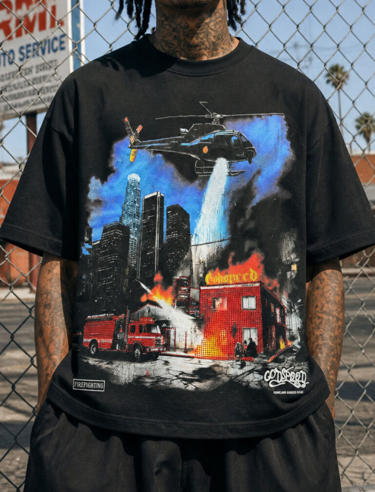 GODSPEED Firefighting Helicopter Graphic Tee – 350g Streetwear