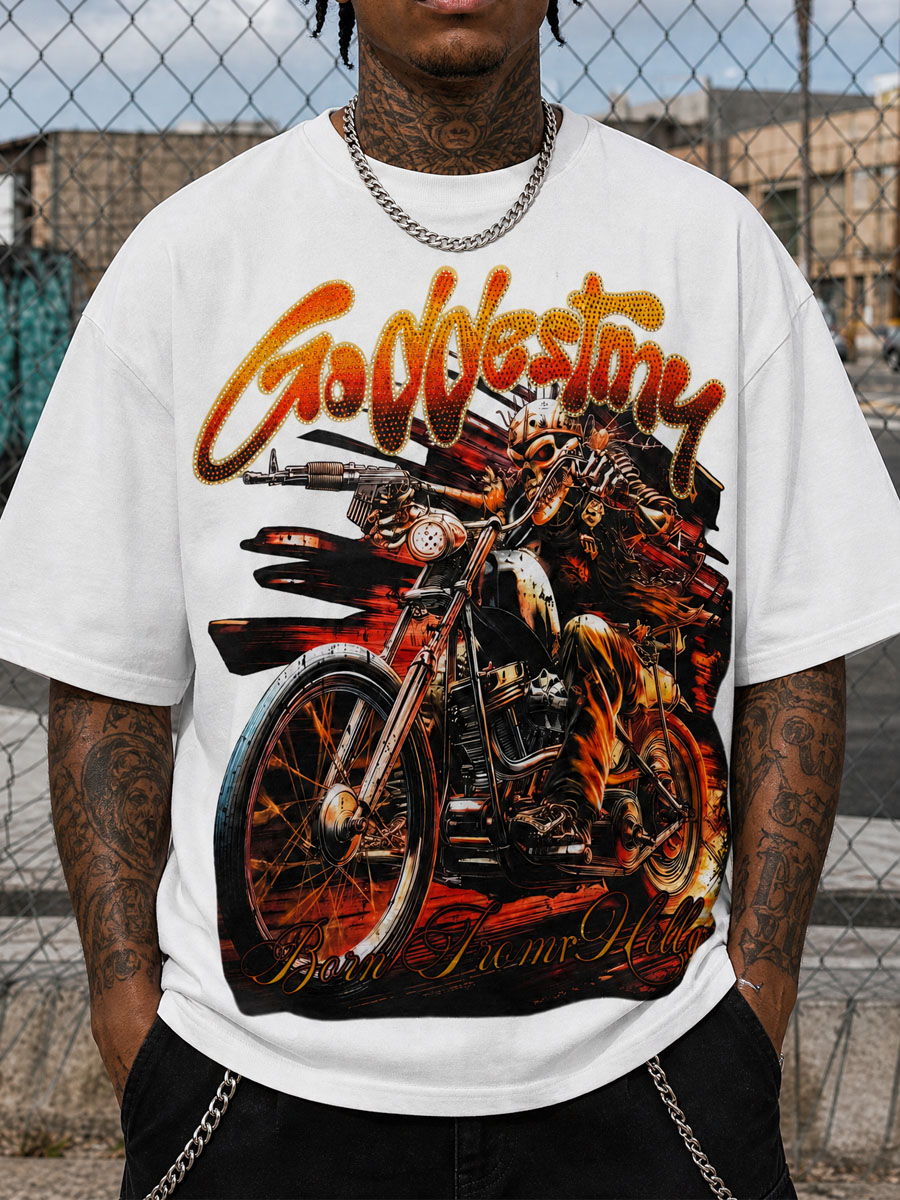 GODSPEED Skeleton Biker Graphic Tee – 350g Streetwear GODSPEED Skeleton Biker Graphic Tee – 350g Streetwear