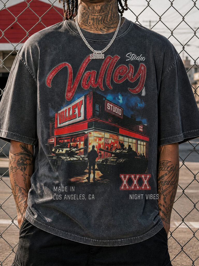 VALLEY STUDIO Tank Night Vibes Graphic Tee – 350g Streetwear