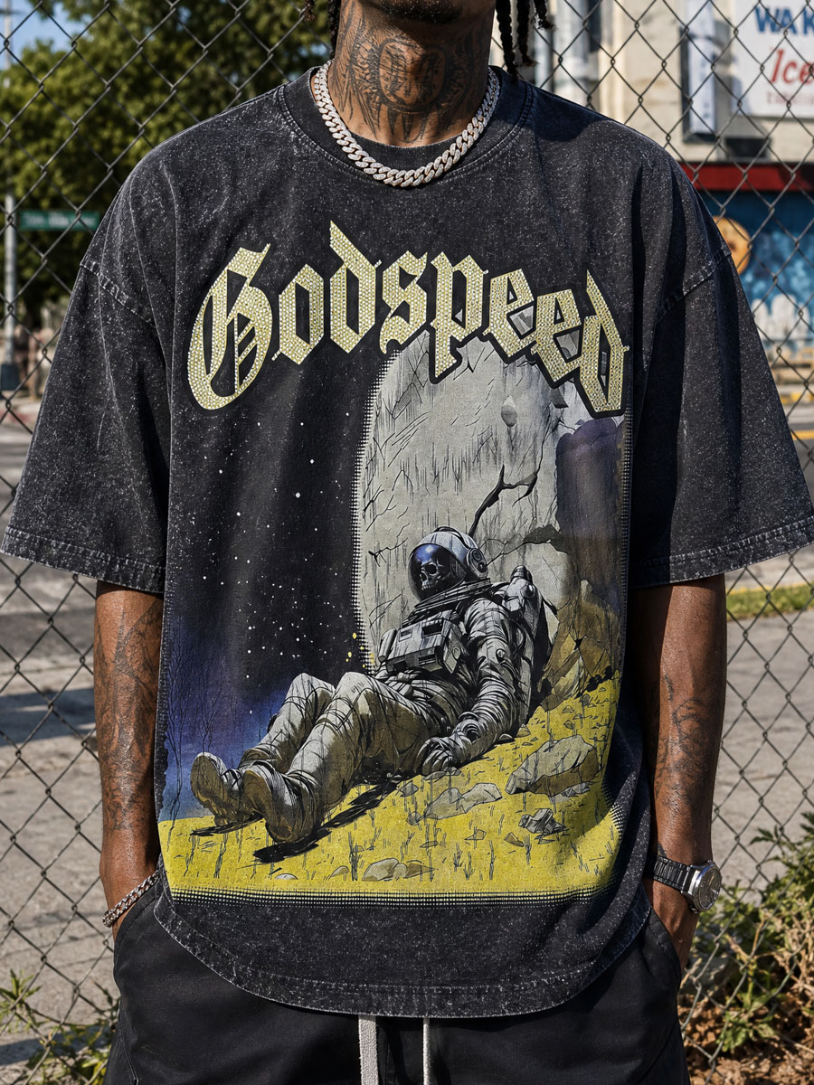 GODSPEED Skeleton Astronaut Graphic Tee – 350g Streetwear GODSPEED Skeleton Astronaut Graphic Tee – 350g Streetwear