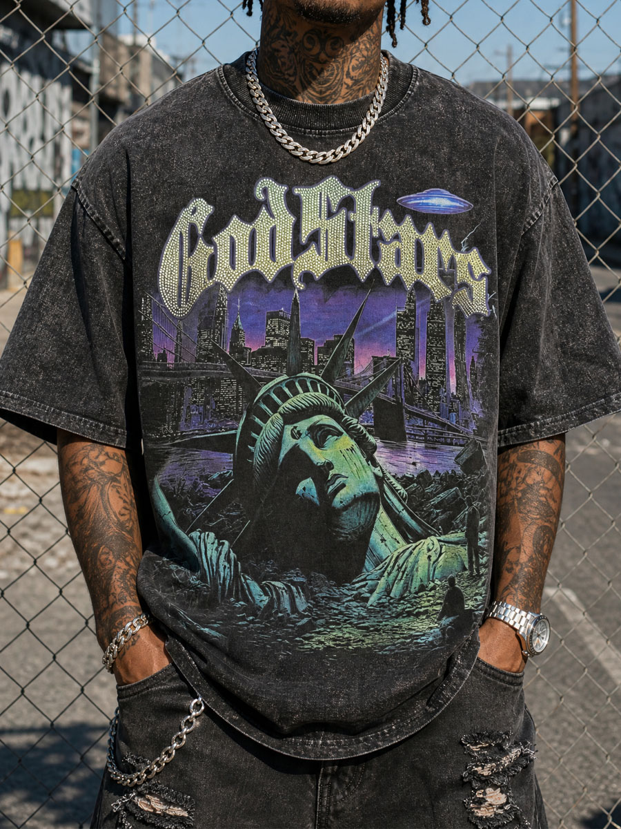 GODSPEED Flooded Liberty UFO Graphic Tee – 350g Streetwear GODSPEED Flooded Liberty UFO Graphic Tee – 350g Streetwear