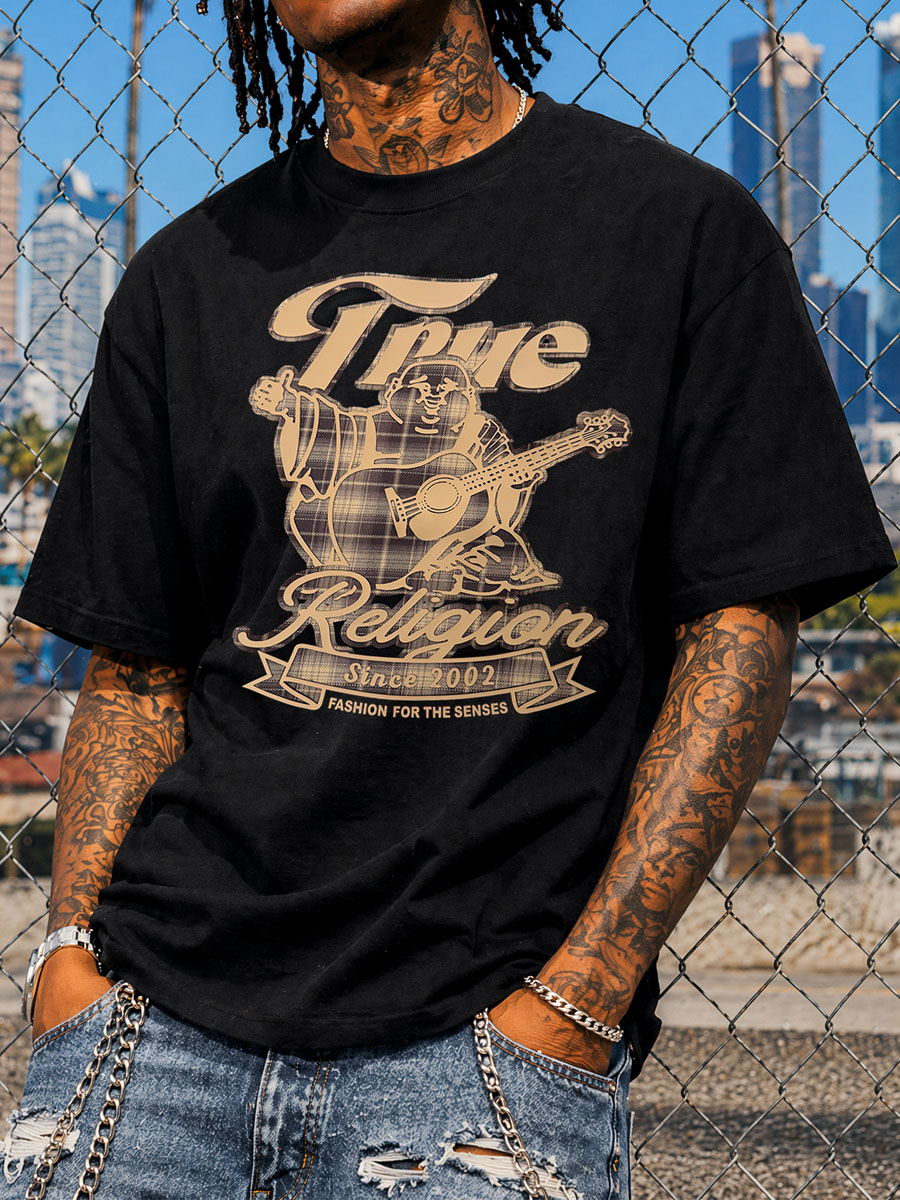 True Religion Guitar Buddha Graphic Tee – 350g Streetwear True Religion Guitar Buddha Graphic Tee – 350g Streetwear
